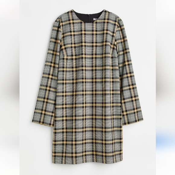 H&M Black Yellow Plaid Long Sleeve Preppy Clueless Mini Swing Dress Size Medium - Picture 2 of 7